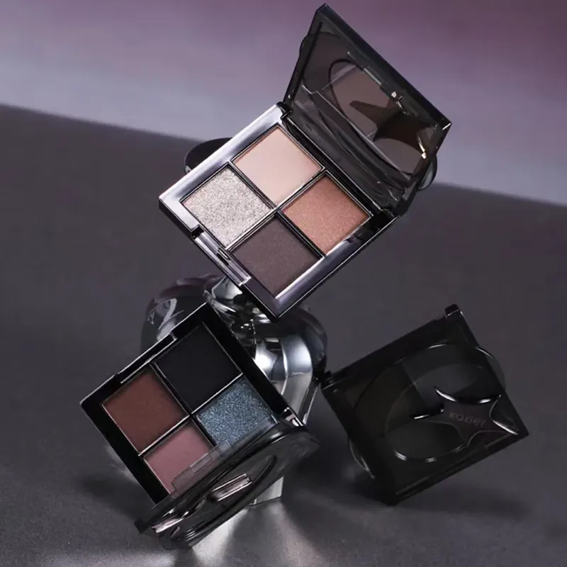 4 Colors Eyeshadow Palette Matte Satin Glitter Goth Punk Gray Purple Blendable Eye Shadow Fine Flash Lasting Eye Makeup