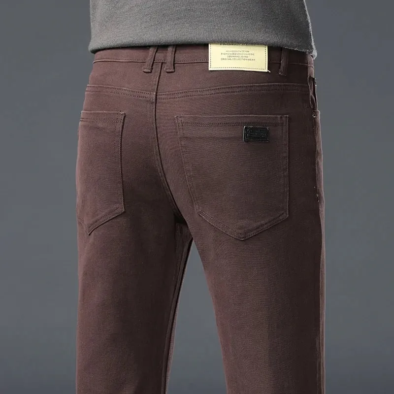 ArmyGreen Elastic Cotton Jeans Men's Spring Fashion Slim Straight Denim Pants Comfort Large Size Korean Business Casual Trousers — image 12