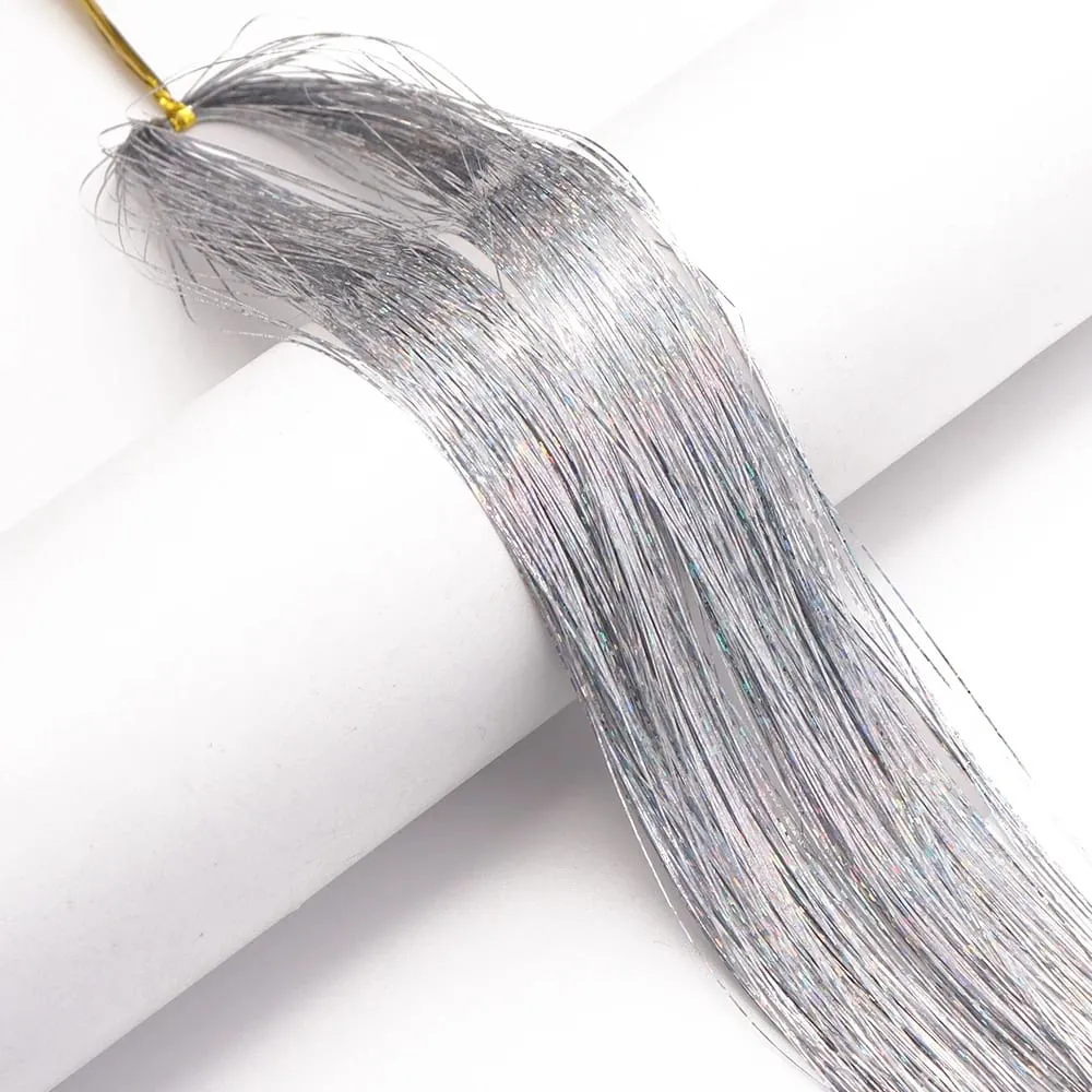 3pcs/pack 120cm Multicolor PET LLaser Hair Tinsel Strands Metallic Hair Extensions for DIY Party Cosplay Hair Decor Accessories