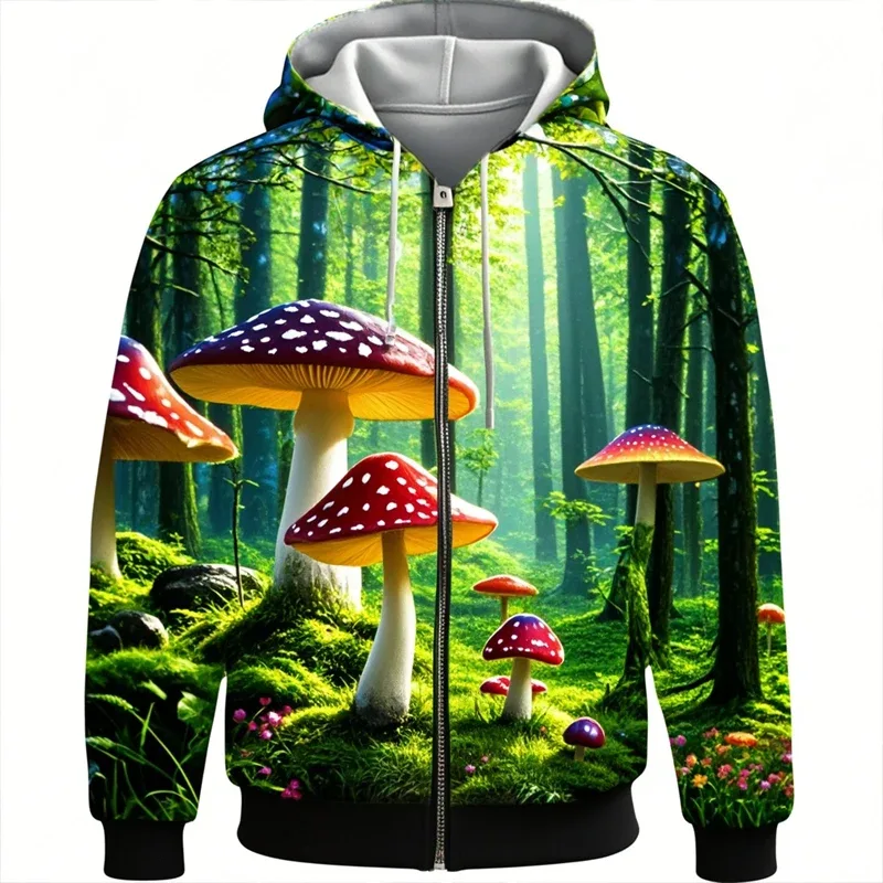 Mushroom 3D Print Zipper Hoodie Men Women Casual Fashion Hooded Sweatshirts Male Oversized Tracksuit Hoodies Man Coat Clothing