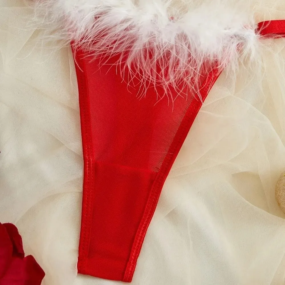 Sweet Furry Women's Underwear Mesh Transparent Wireless Lingerie Set Romantic Intimate Bow Decor Bra Panties Suit Anniversary