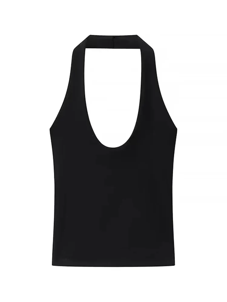 2025 Summer New Women's Solid Color Series Halter Collar Slim Backless Basic All-match Top — image 9