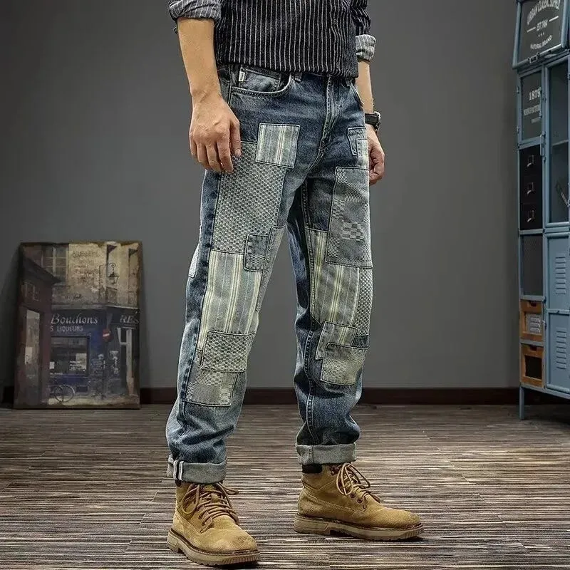 Autumn and Spring New Fashion Trend Retro Sports Straight Leg Printed Jeans Men's Casual Loose Comfortable High Quality Pants