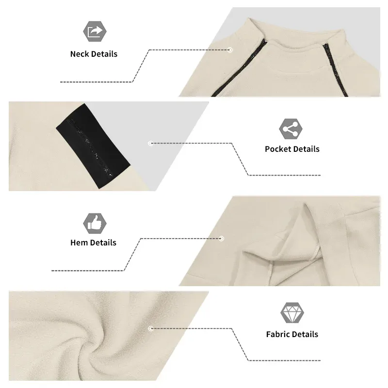 Men Fleece Stand Collar Sweatshirt Diagonal Zipper Arm Pocket Long Sleeve Loose Casual Pullover Autumn Winter Outdoor Tops