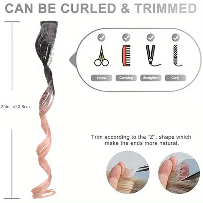 Gradient Wave Clip - in Hair Extensions 2pcs Synthetic Fiber Color - Blocked Tassel Ear - Side Dyeing for Daily Party Cosplay