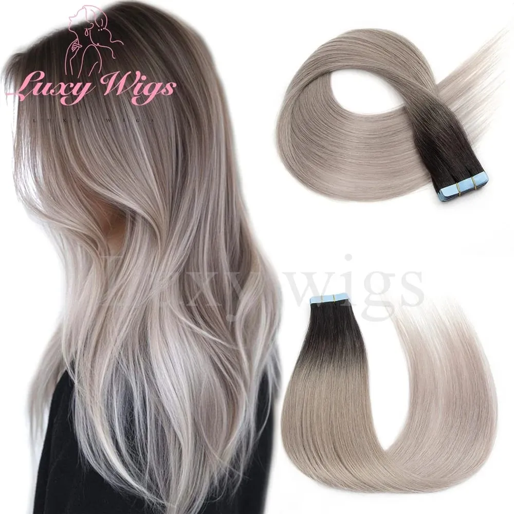 Highlights Blonde Tape in Hair Extensions Human Hair Straight Black Blonde Seamless PU Skin Weft Tape In Hair Extensions 20PCS