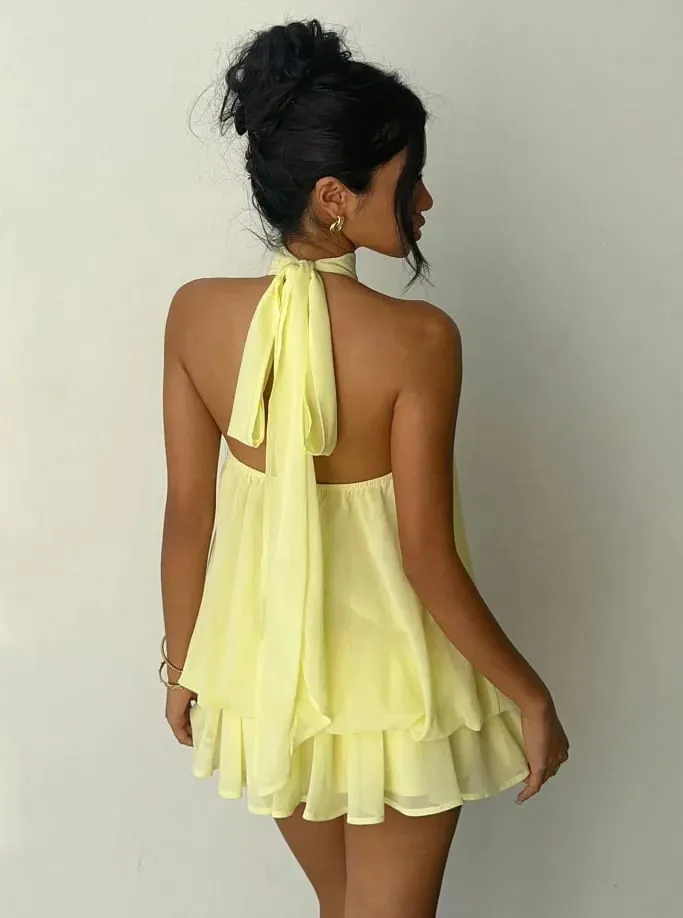 Women's Vacation Slim Fit Fashion Sexy Backless Halter Tie Waist Versatile Solid Color Dress Stylish and Comfortable Summer
