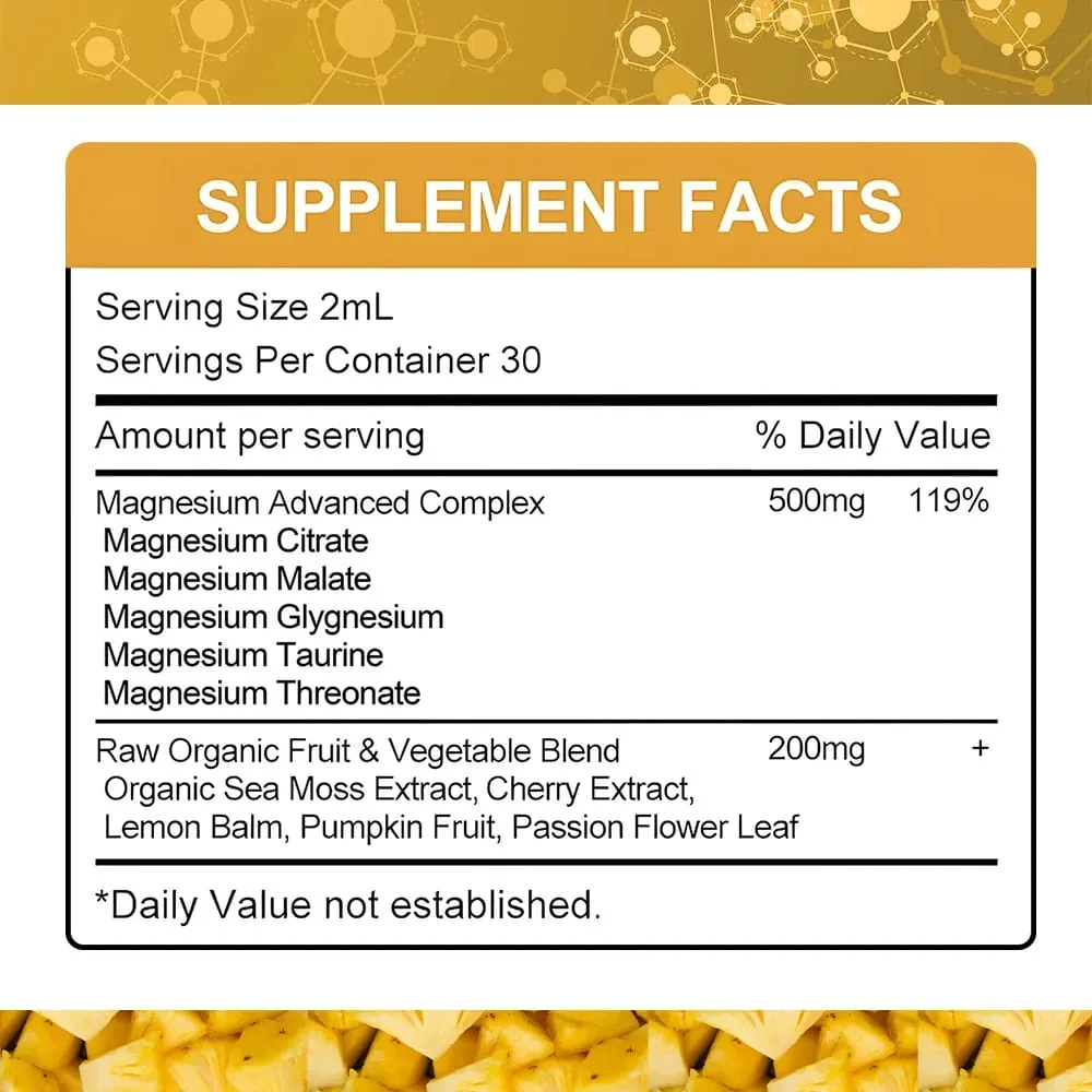 Magnesium Glycinate Liquid Drops 500mg Complex Supplement for Sleep Nerve Energy Muscle Bone Calm & Digestion 2 Fl Oz