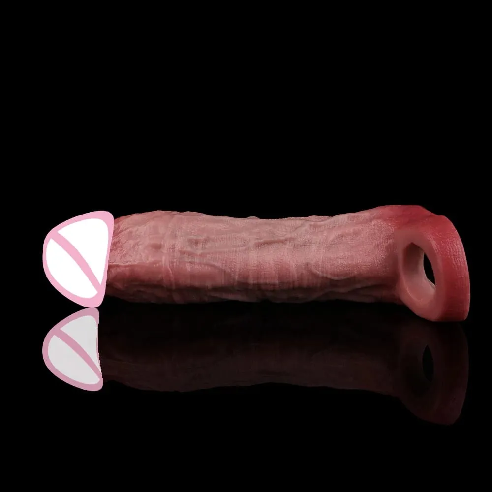 Reusable Penis Sleeve with Realistic Closed Head And Cock Ring Dick Enlargement Comdom Delay Ejaculation Sex Toys for Men