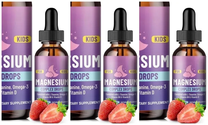 Titisan Cecair Magnesium Glycinate Kanak-kanak dengan L-theanine Omega-3 Vitamin B6 D3 untuk Relaksasi Tidur 2 Fl Oz Perisa Strawberi