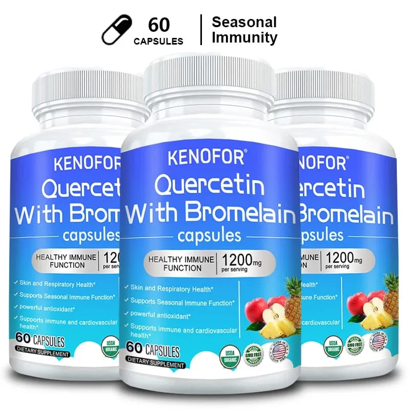 Quercetin Bromelain Capsules - Supports Immune Cardiovascular & Respiratory Health Antioxidant Supplements