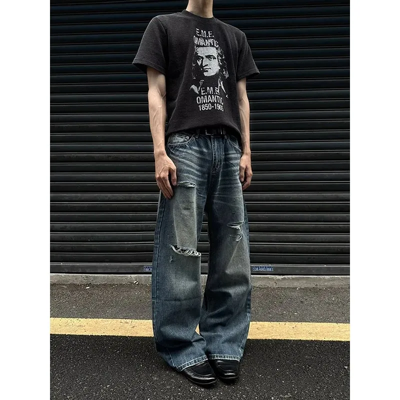 Herren-Jeans, Herrenhose, strapazierfähig, gewaschen, mit mehreren Taschen, Carpenter-Stil, gerade, lockere Denim-Hose, lässige Passform, High Street