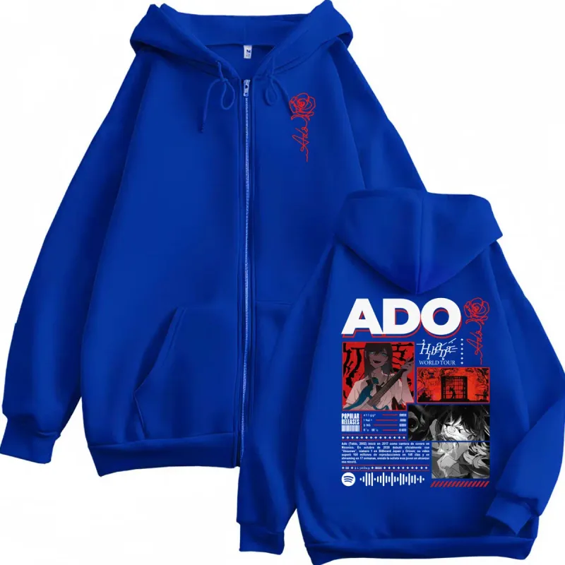 Singer Ado Hibana World Tour 2025 Zipper Hoodie Harajuku Japanese Style Zip Up Sweatshirts Men Women Casual Oversized Pullovers