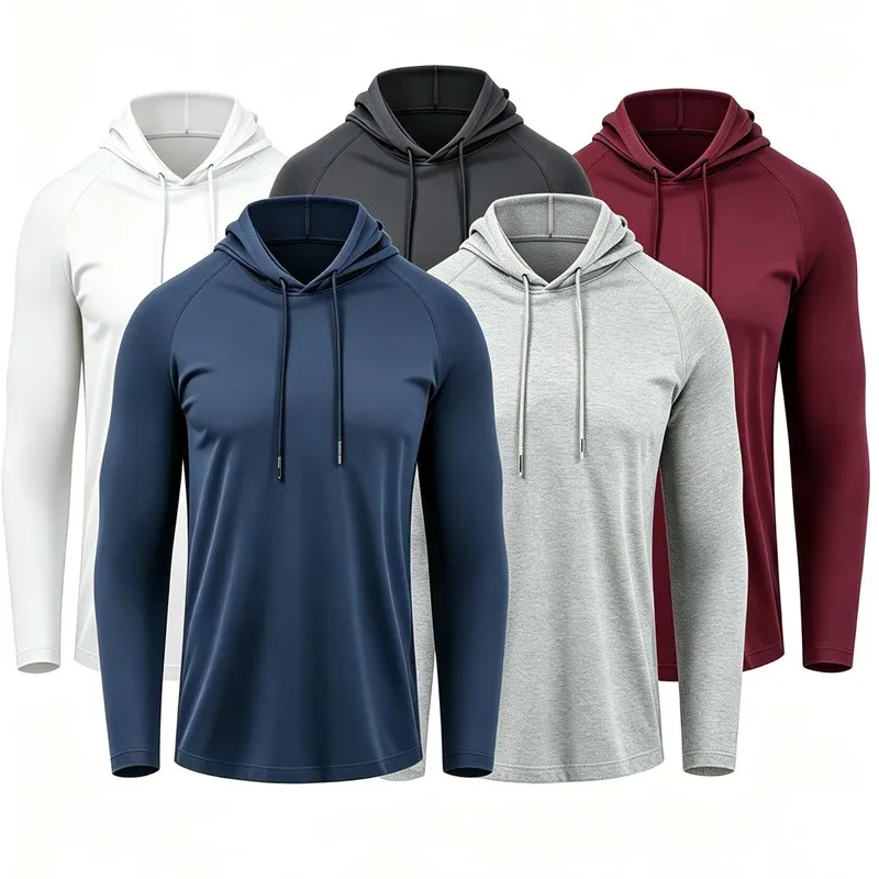 Men's Sun Protection Shirts Long Sleeve Hoodies Solid Quick Dry T-shirt Mens Bodybuilding Fitness Muscle Sportwear Gym Clothing