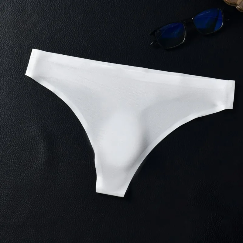 Men Seamless Ice Silk G-String Underwear 3D Bulge Pouch Low-rise T-Back Thongs Low Rise Men Bikini Briefs U Pouch Lingerie