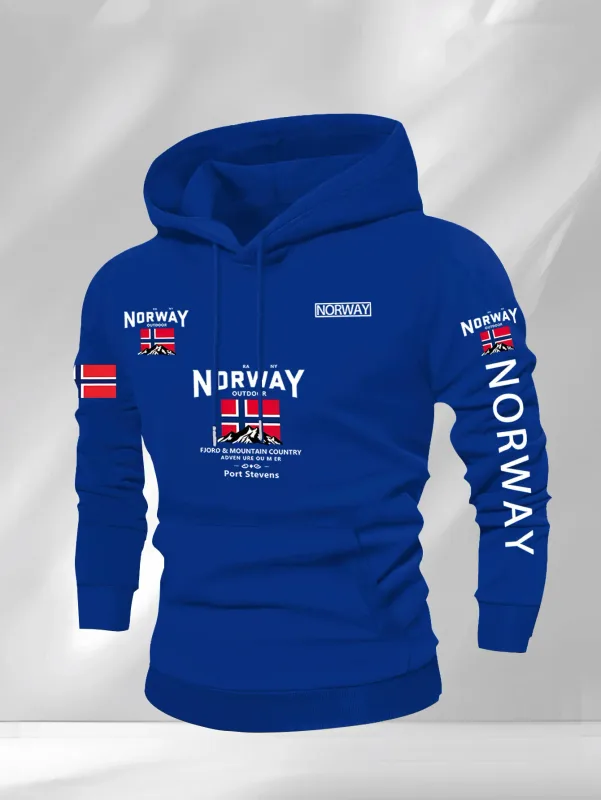 Norwegian Print Fashion Men Women Hooded Sweatshirt Autumn Winter Daily Outdoor Vacation Fitness Casual Loose Warm Sportswear