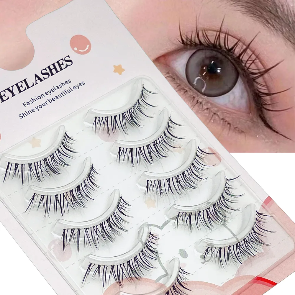 5 pairs of transparent stem wavy eyelash extensions - reusable easy to apply natural looking enhancing eye appearance