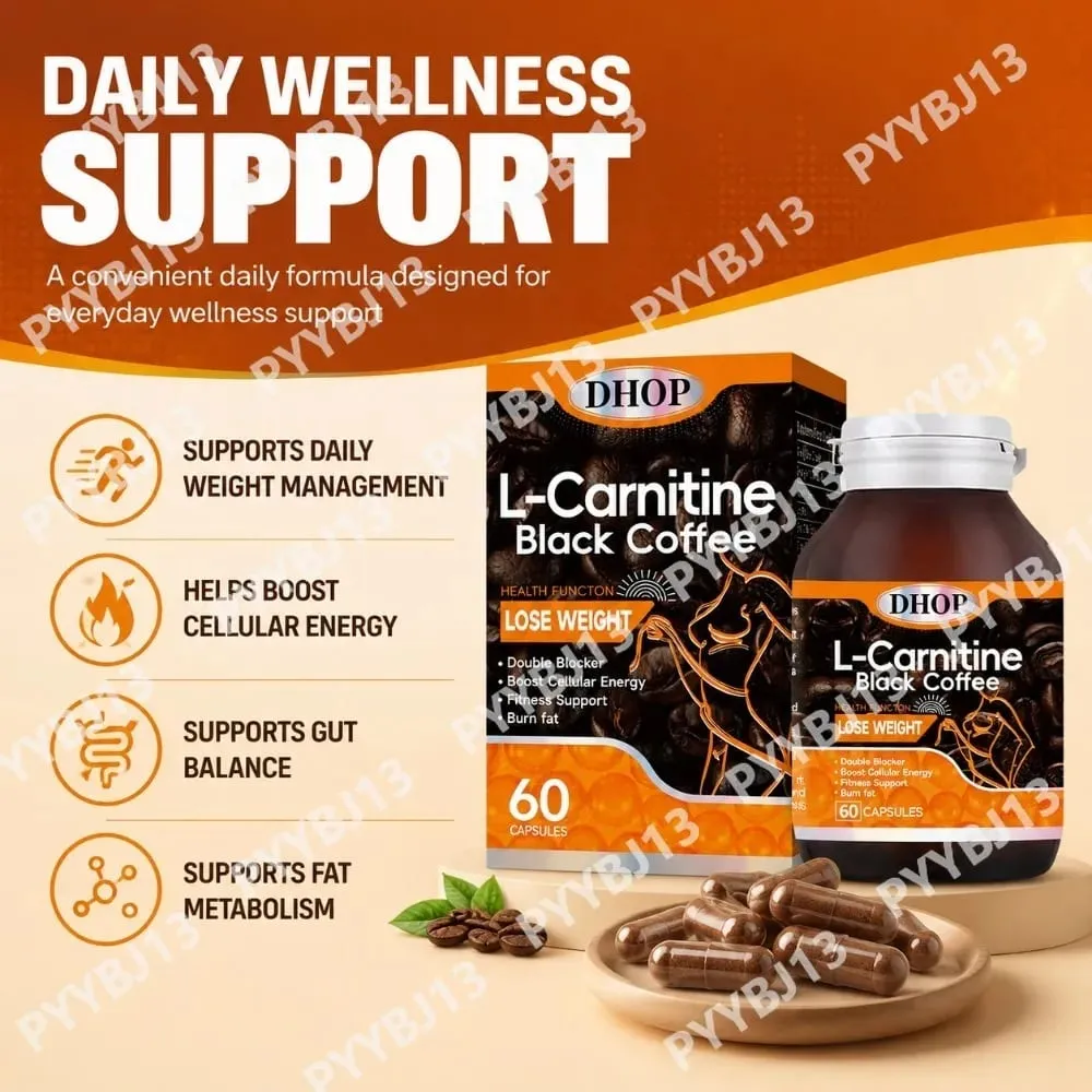 L-Carnitine Black Coffee Capsules - Weight Management & Fat Metabolism Support Cellular Energy Booster Fitness 60 Capsules — image 3