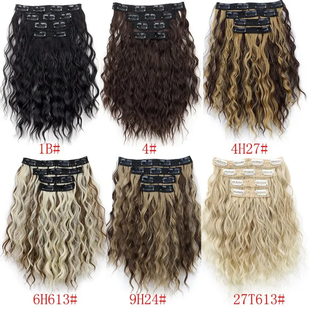 4 Pieces/Set Synthetic Clip In Hair Extensions Short Water Ripple Hair Pieces Soft Fluffy Curly Wig Fashion Hair Accessories