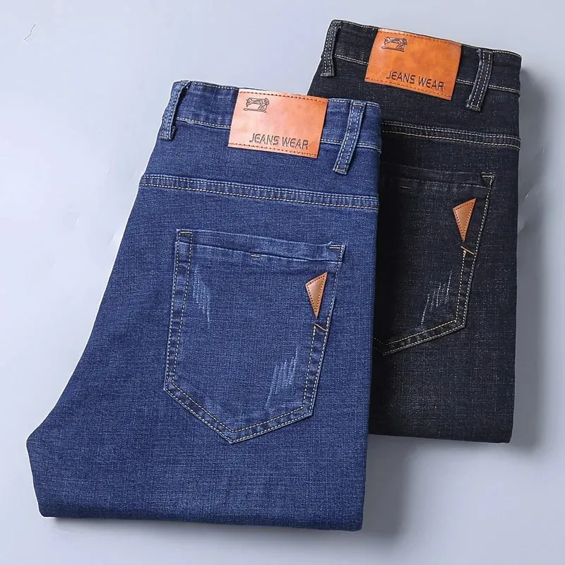 Jean droit pour hommes, pantalon Slim, extensible, confortable, doux, en Denim, vêtements de marque, nouvelle collection 2024