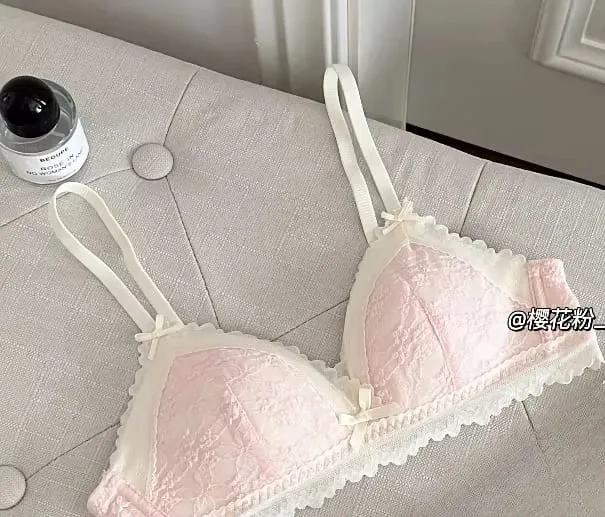 작은 가슴을위한 일본식 Bralette 무선 레이스 브래지어 세트 여성 섹시한 프랑스어 통기성 컴포트 속옷을 밀어