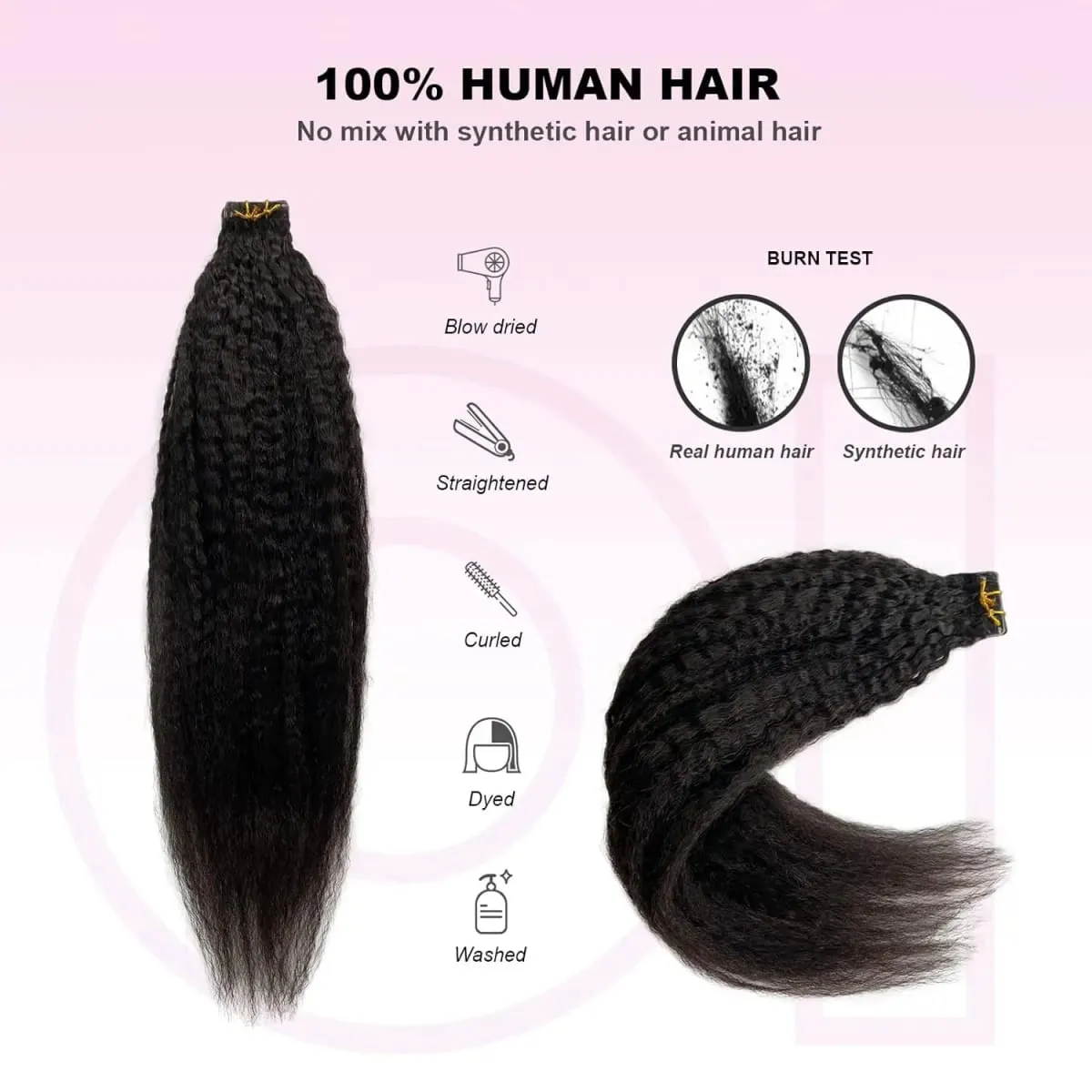 24 26 Inch Kinky Straight Tape In Extensions Brazilian 100% Human Hair 50G/20Pcs Natural Black Seamless Full Head Yaki Tape ins