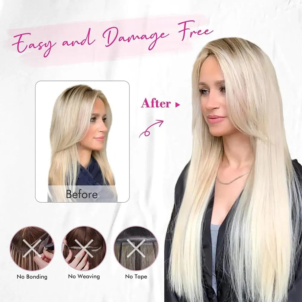 14 "-22" 120g Estensioni sintetiche dei capelli Halo con clip 27-613 Biondo ramato Marrone Fibra ad alta temperatura Pezzo di capelli finti spessi