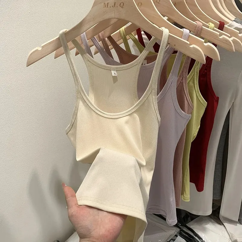 Layering Outerwear Tees 2026 Summer Y2K Hot Girl Knitted Ribbed Women Camis Figure Flattering Sleeveless Tank Top