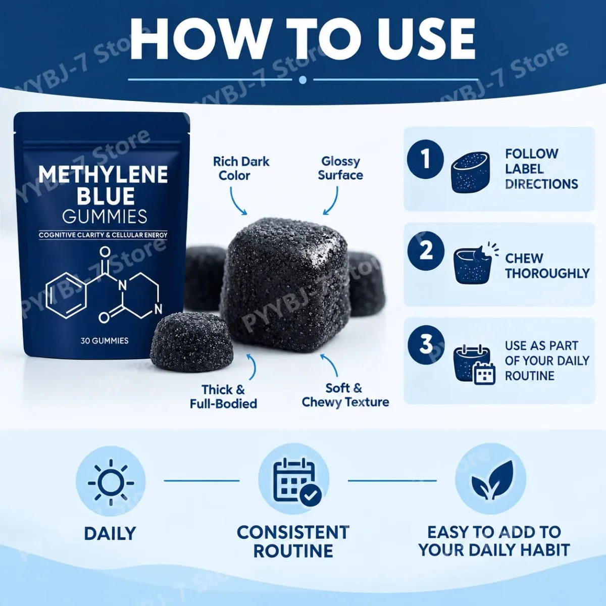 Methylene Blue Gummies with PQQ NAC Vitamin B2 & B3 Supports Cognitive Clarity & Cellular Energy Brain Nutrient for Adults 30Ct