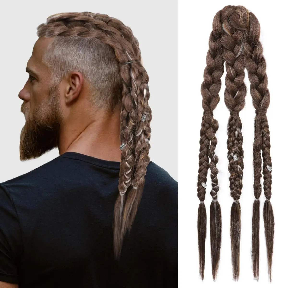 24" Clip In Braided Ponytail Hairpiece for Halloween Viking Costume Renaissance Warrior Accessories - Warm Brown with Highlights