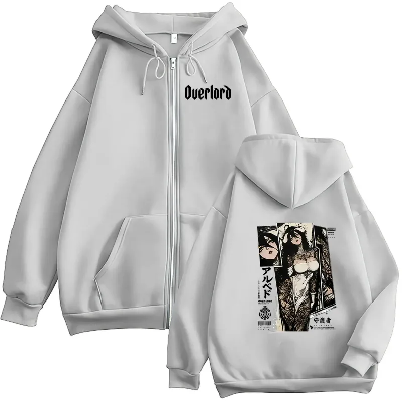 Anime Overlord Albedo Zipper Hoodie Japanese Manga Harajuku Long Sleeve Sweatshirt Men Women Pullover Jacket Hoodies Streetwear