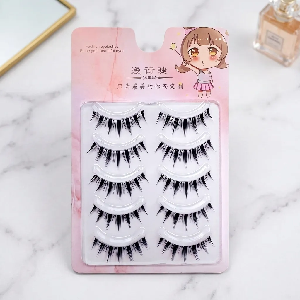 5pairs Korean Style False Eyelashes Natural Manga Lashes Cluster Perfect Daily Eye Makeup Curling Synthetic Fiber Lash Extension