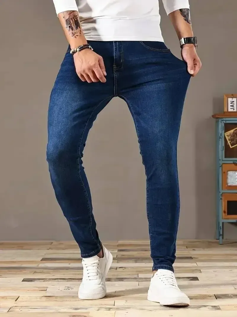 2025 Forår Nye Herre Slim Fit Klassiske Skinny Jeans Casual Street Style Casual Herre Skinny Jeans Mand Slim Fit Pencil Denim Blå