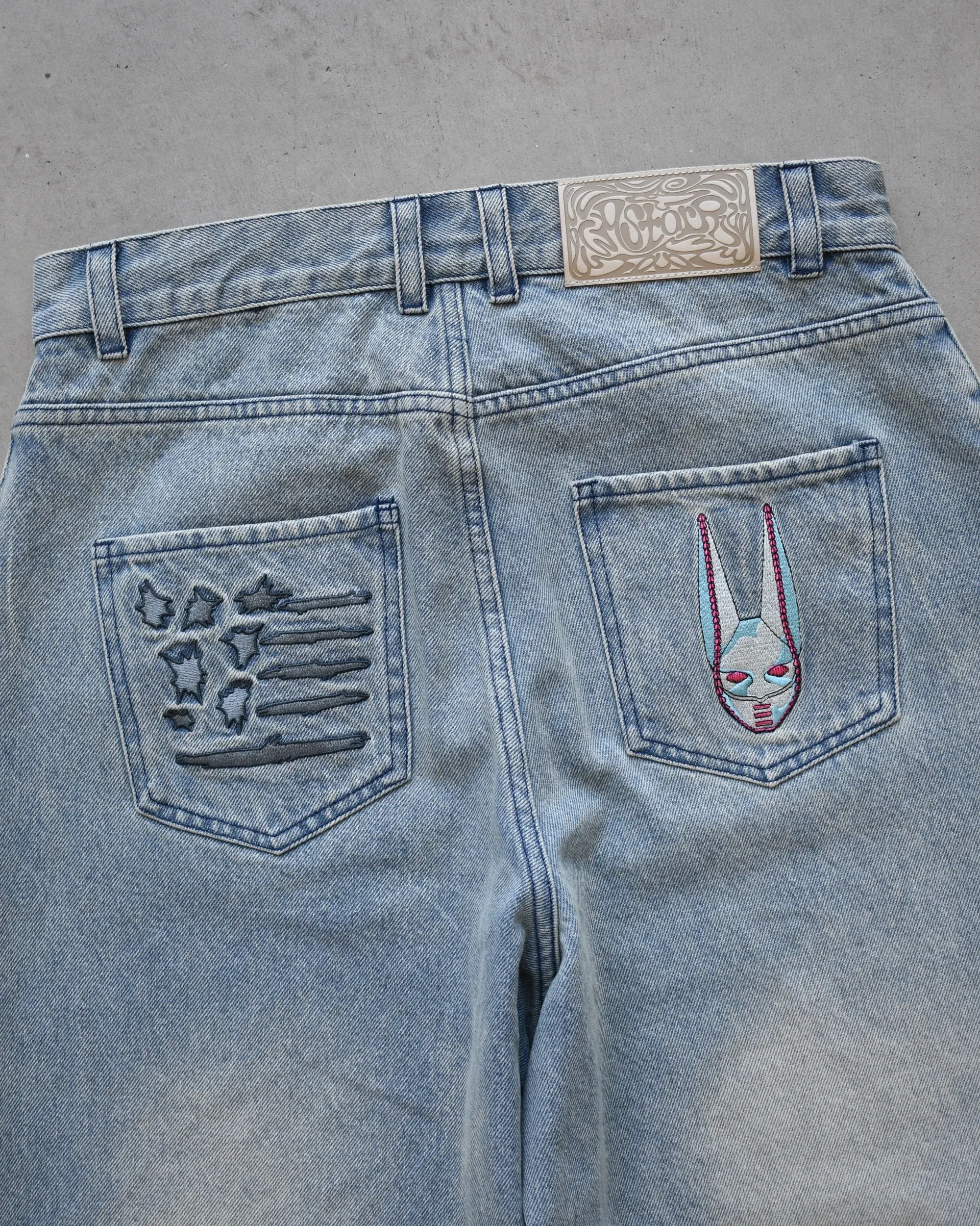 Y2K JoJo High-Waist Loose Jeans Pink Heart Side Embroidery Unisex Men and Women Loose Washed Jeans Street Style Wide-Leg Pants