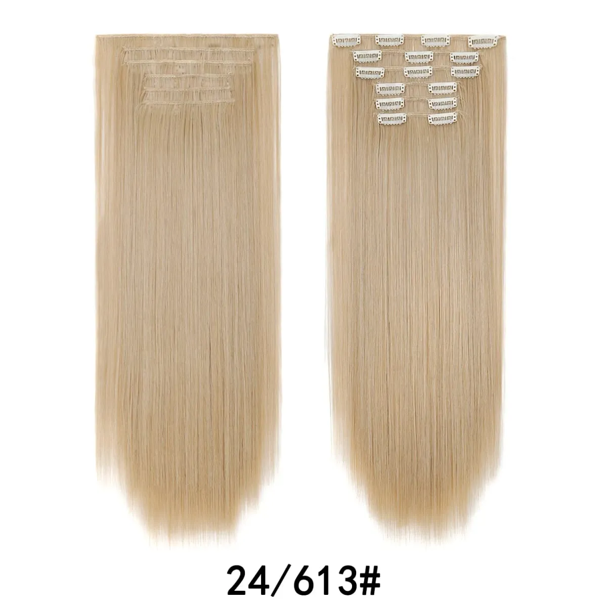 24 Inch 6PCS Clip In Hair Extensions Straight Synthetic Hair Extensions Dark Brown Long Natural Looking Hair Piece for Women