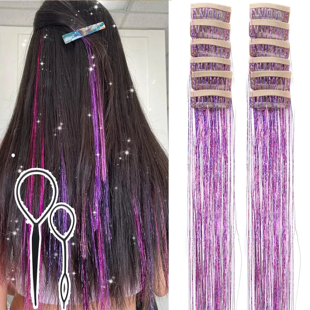 Klip Hiasan Rambut dalam 12 Keping Kit Hiasan Rambut untuk Kanak-kanak Perempuan Klip Aksesori Rambut Kilauan Sintetik 20 inci dalam Sambungan Rambut untuk Wanita