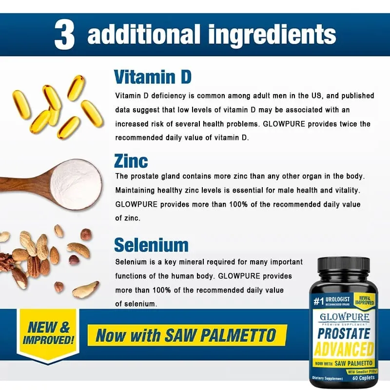 Advanced with Saw Palmetto 13 in 1 - Prostate Bladder & Urinary Health with Beta-sitosterol Reishi Vitamin D Supplement