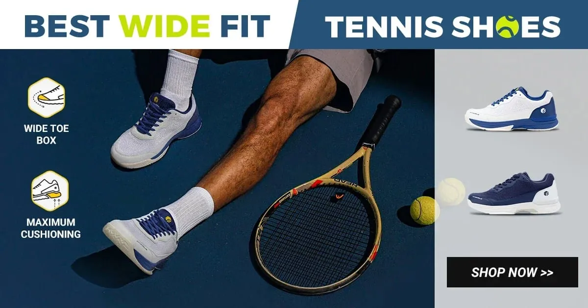 FitVille Men's Wide Width 2E Professional Tennis Training Shoes Breathable Lightweight Non-Slip Sports Sneakers Equipped with Arch Support for All Day Wear