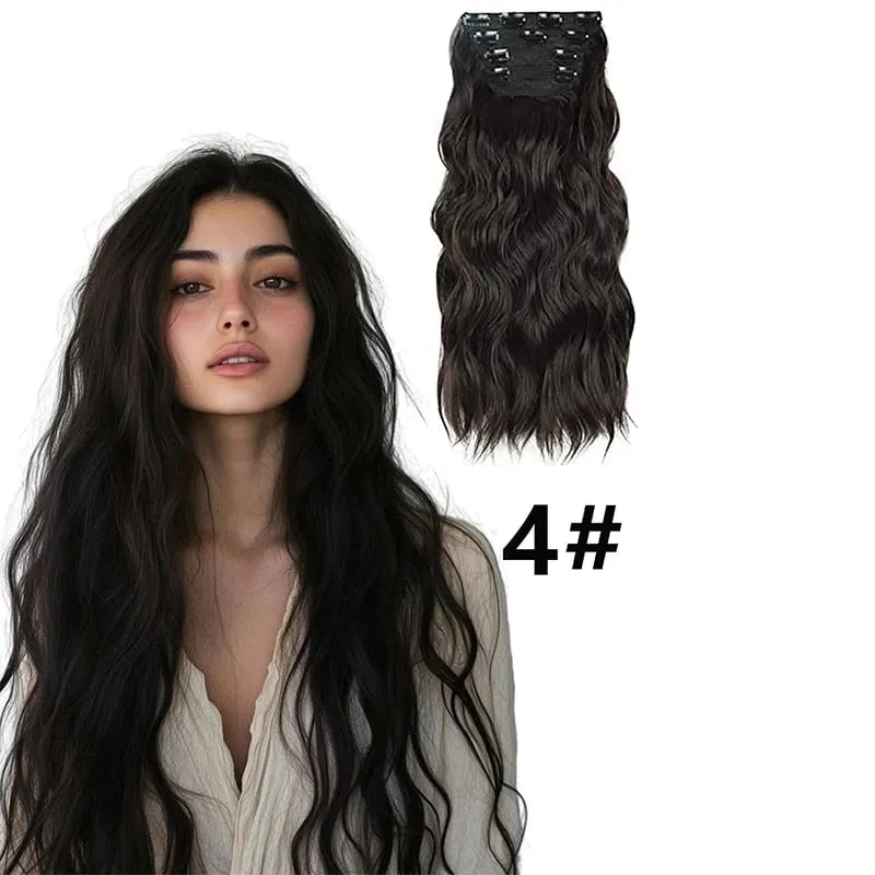 Long Wavy Synthetic Hair Extension 4pcs Clip In Hair Extensions Clip In 20 Inches Synthetic Soft And Natural Thick Hair Pieces
