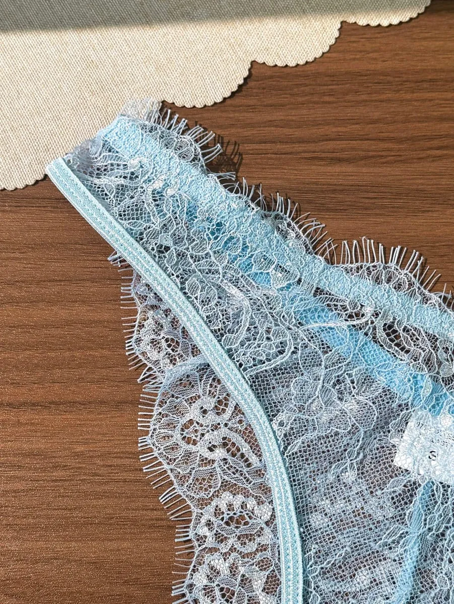 Ladies' Basic Style Thin Lace Bra And Panty Set Seamless Single Layer Eyelet Underwear Comfortable Intimate Apparel — image 5