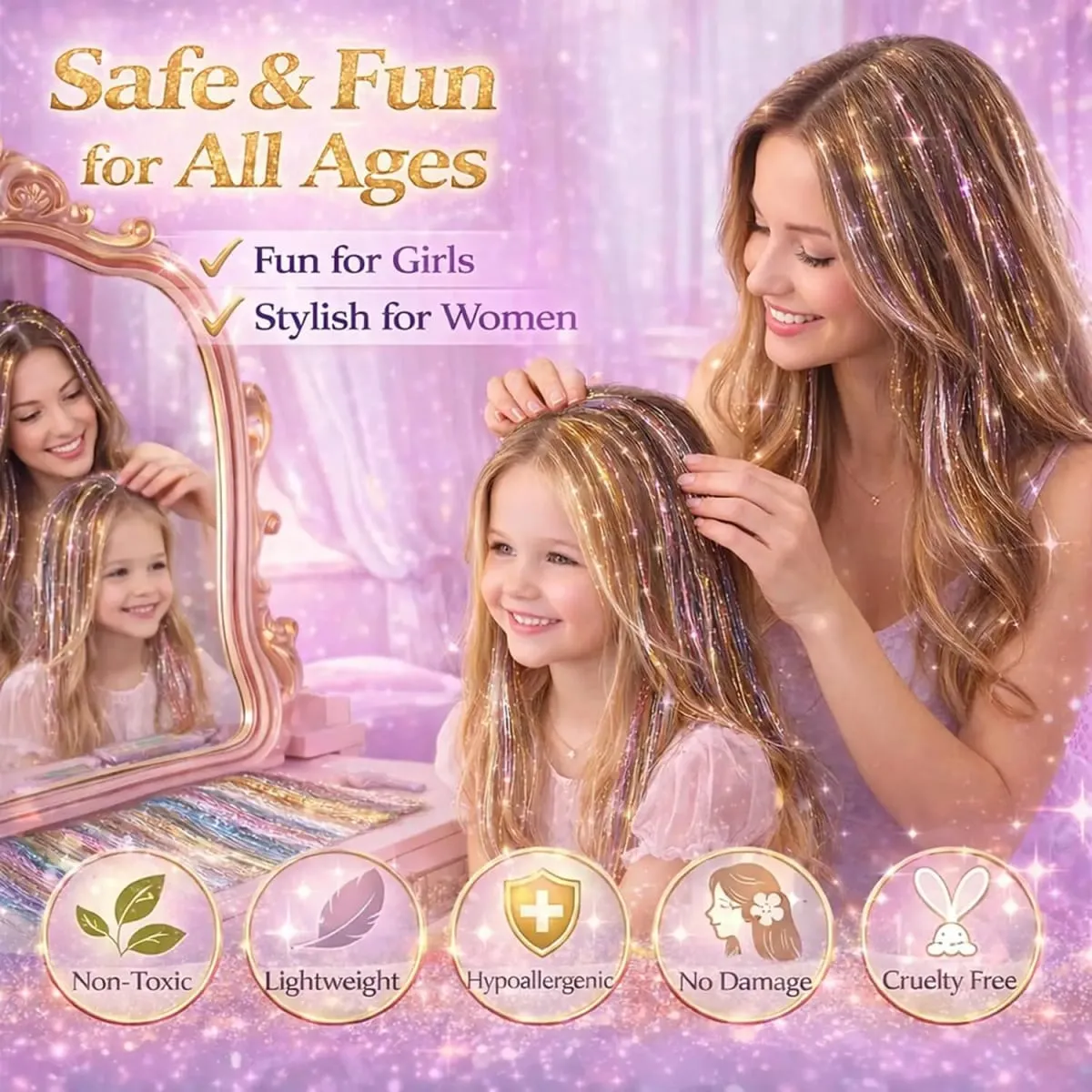 Balení 18 ks Nápadné doplňky do vlasů Rainbow Hair Tinsel Clip in Balíček 22palcových třpytivých pohádkových vlasů pro ženy, dívky