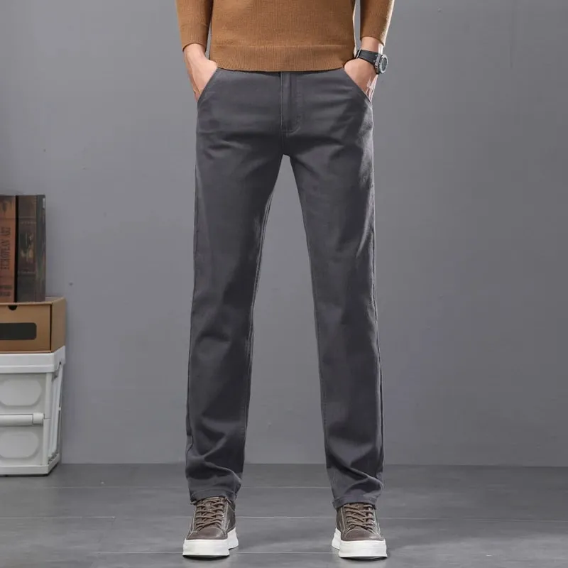Cotton Elastic Men's Jeans Spring New Fitted Straight Business Casual Trousers Soft Comfortable Fashion Korean Denim Pants