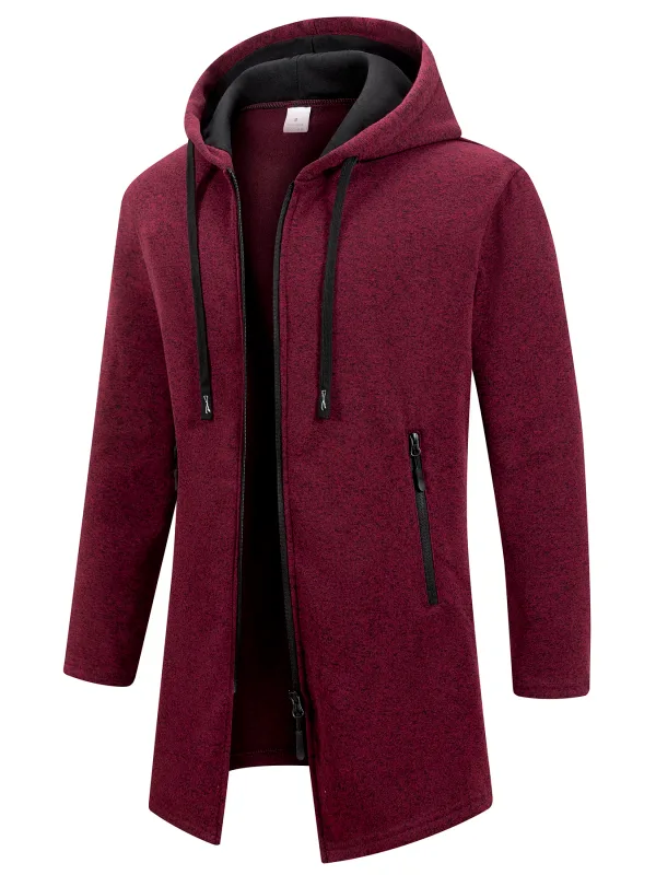 Men's Retro Zipper Jacket Mid Length Windbreaker Spring Autumn Winter Fleece Warm Jackets Fashion Casual Patchwork Yarn Coat