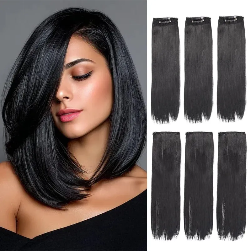 6Pcs 1 Clip Straight Short Synthetic Fiber Hair Extensions Clip In for Daily Makeup Party Cosplay Natural Looking Easy To Attach