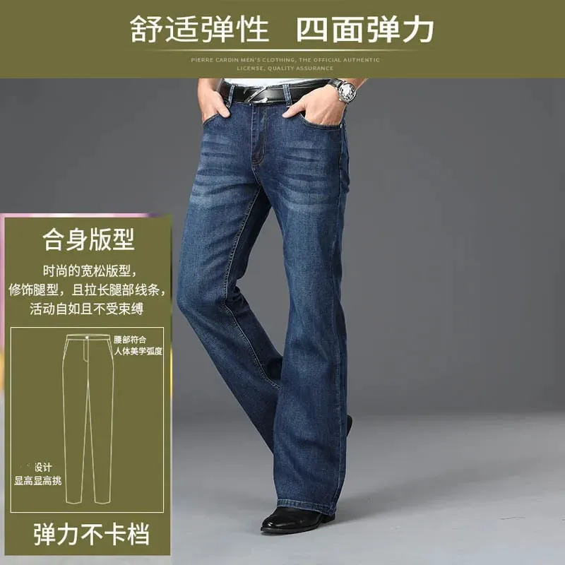 Men High Waist Stretch Bootcut Denim Jeans Loose Wide Leg Vintage Classic Blue Jeans Streetwear Casual Daily Male Denim Trousers