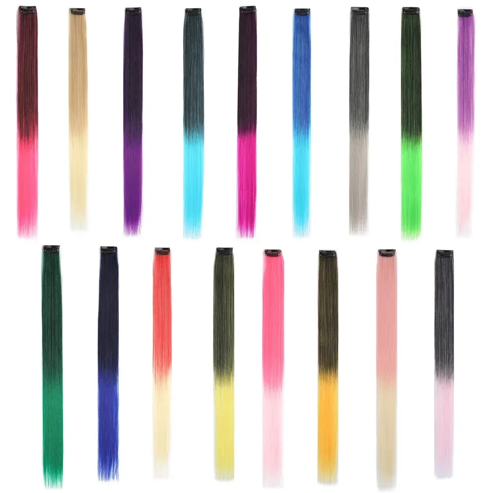 8pcs/pack Colored Party Highlights Clip in Hair Extensions for Girls 22 inches Multi-colors Straight Hair Synthetic Hairpieces
