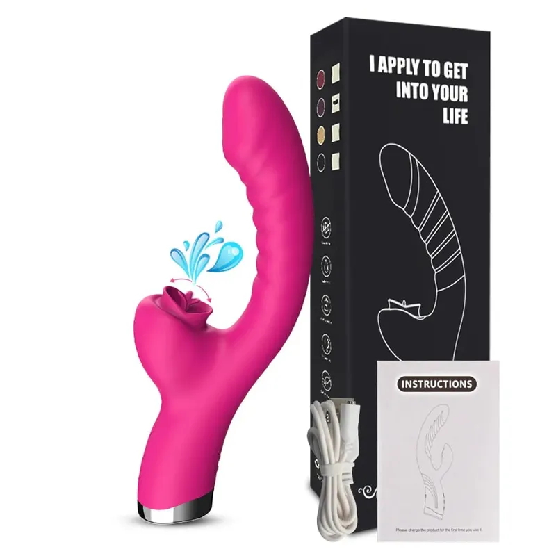 FairyKiss Dildo Vibrator för kvinnor 2-i-1 tungan slickar klitoris G-Spot Stimulator Vagina Massager Kvinnlig Sucker Vuxen Sexleksak