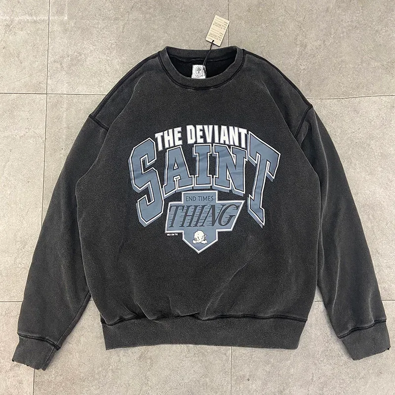 Autumn Winter Classic Overlapping Logo Print Saint Sweatshirts Men Women Couple Colorful Letters Graffiti Washed Black Pullovers