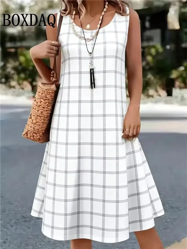 Summer Hot Sale Polka Dot Sleeveless Dress Elegant Women's Fashion 3D Print Mini Dress Casual Round Neck Loose Women's Clothing