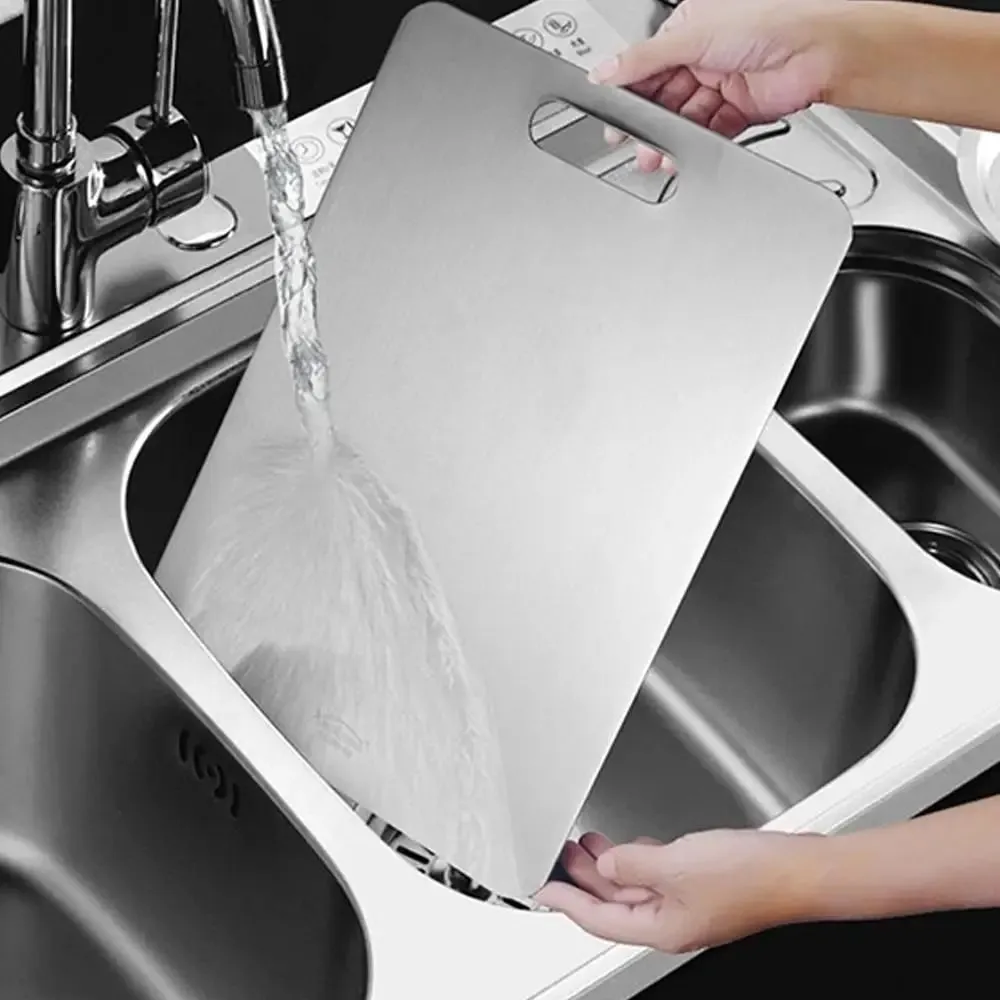 1PCS Stainless Steel Cutting Board - Heavy Duty Double-Sided Chopping Board for Meat Vegetables Dough Kneading & Kitchen Prep